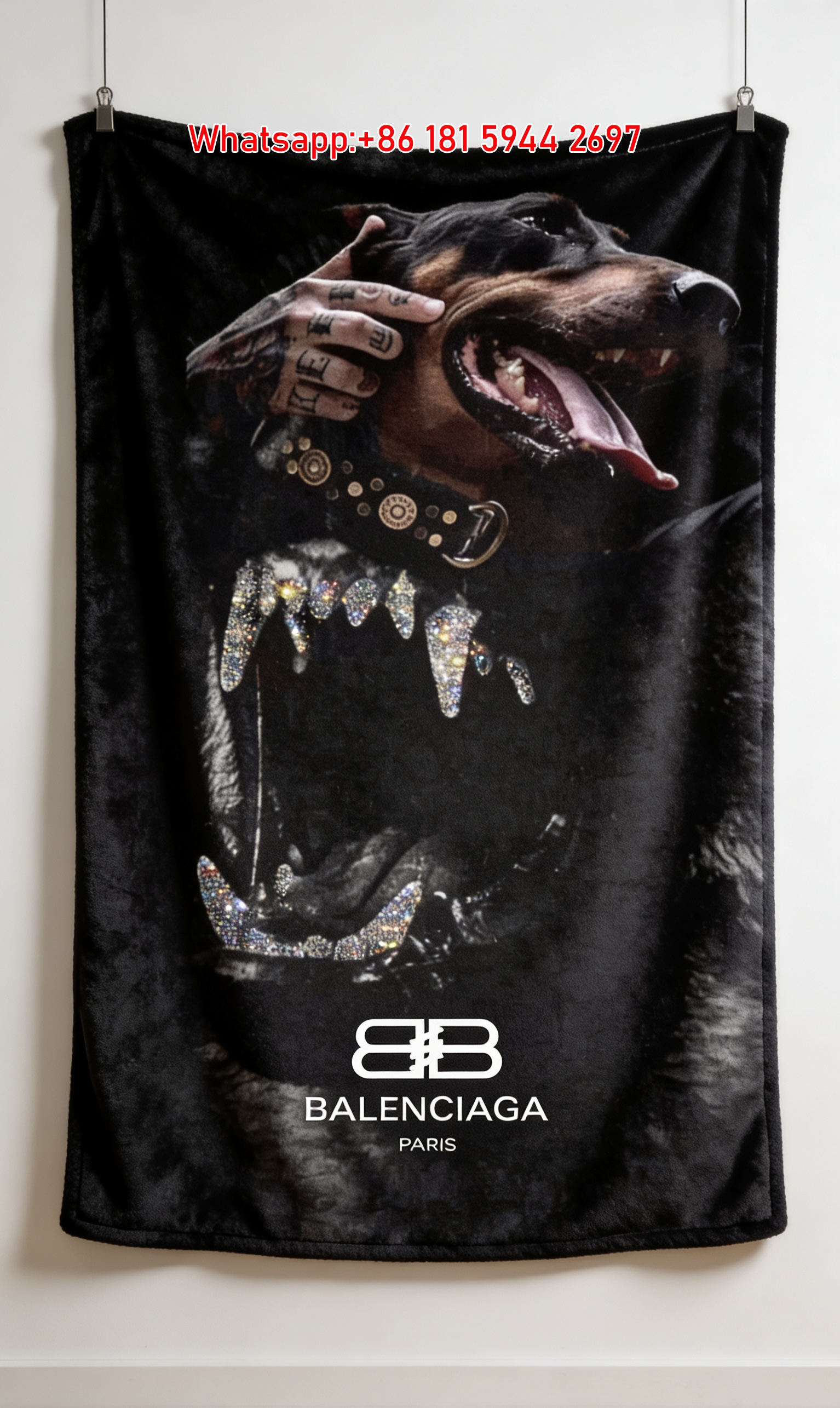 Balenciaga Diamond Teeth Dog Flannel Throw Blanket for Sofa Couch Wall Decor BA104
